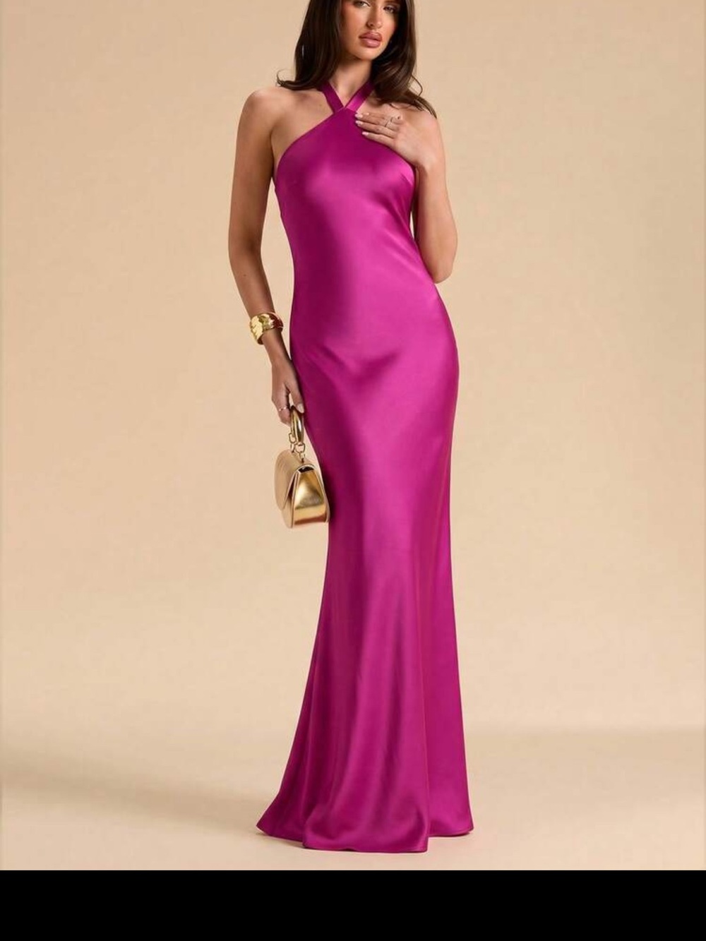 SHEIN One-Shoulder Satin Gown in Fuchsia